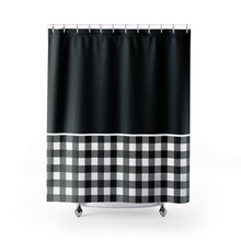 Load image into Gallery viewer, Black and White Buffalo Plaid Contrast Color Block Shower Curtain
