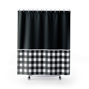 Black and White Buffalo Plaid Contrast Color Block Shower Curtain