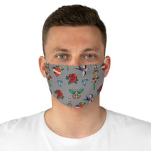 Load image into Gallery viewer, Gray With Traditional Tattoo Pattern Fabric Face Mask Printed Old School Style
