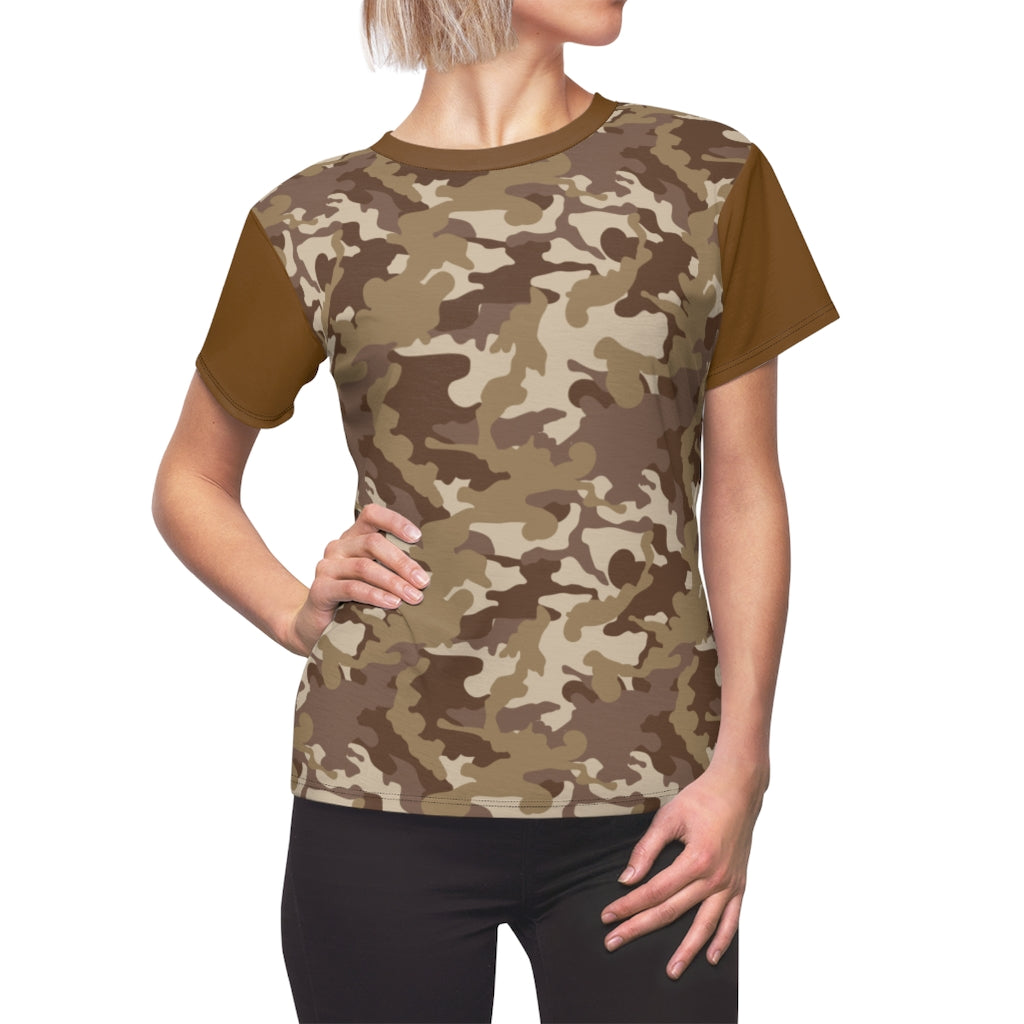 Camo Pattern Women's Tee Brown and Tan Desert Camouflage With Contrast Sleeves