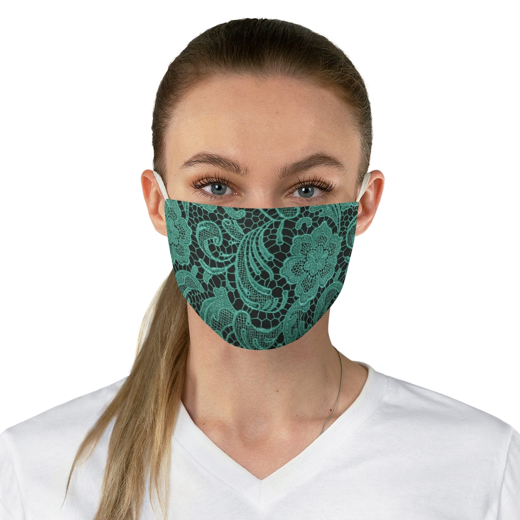 Turquoise Lace Style Printed Cloth Fabric Face Mask Lacey Shabby Chic