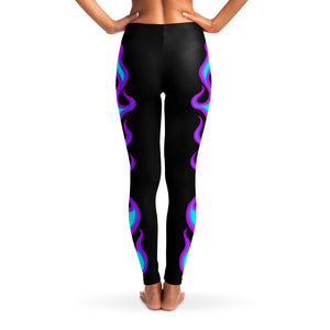 Teal and Purple Flames on Black Leggings XS - XL