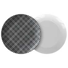 Load image into Gallery viewer, Gray Plaid Dinner Plates 10&quot; Unbreakable Safe Plastic
