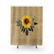 Load image into Gallery viewer, Sunflower Dreamcatcher on Boho Rustic Burlap Style Printed Shower Curtains
