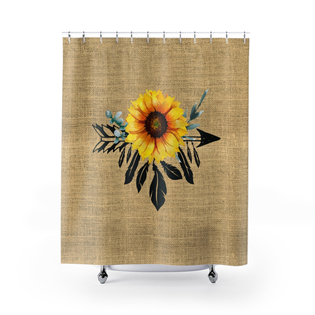 Sunflower Dreamcatcher on Boho Rustic Burlap Style Printed Shower Curtains