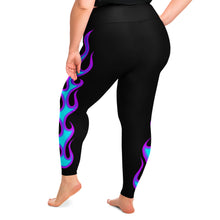 Load image into Gallery viewer, Flames In Purple, Teal and Blue on Black Plus Size Leggings 2X - 6X Squat Proof Soft

