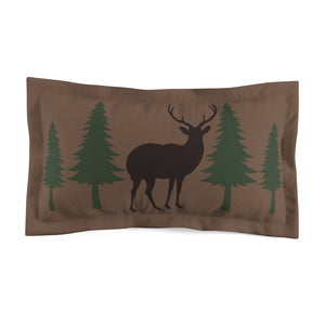King Brown With Deer and Pine Trees Microfiber Pillow Sham
