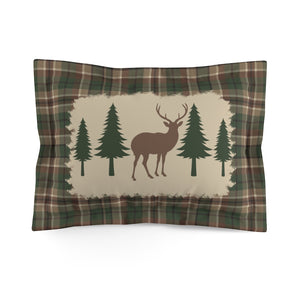 Plaid With Deer and Pine Trees Standard Microfiber Pillow Sham