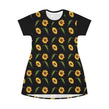 Load image into Gallery viewer, Black With Sunflower Print T-Shirt Dress
