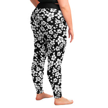 Load image into Gallery viewer, Black and White Hibiscus Hawaiian Pattern Plus Size Leggings 2X-6X Squatproof
