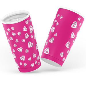 Hot Pink With White Diamonds 20 oz Travel Coffee Mug Tumbler Stainless Steel Insulated Water Cup