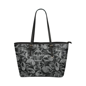 gray and black skull tote Leather Tote Bag/Small (Model 1651)