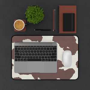 Dark Brown Cow Hide Print Black and White Desk Mat Keyboard Pad