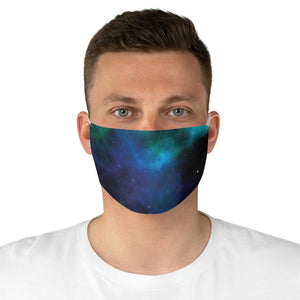 Blue Galaxy Printed Cloth Fabric Face Mask Colorful Teal and Black Outer Space
