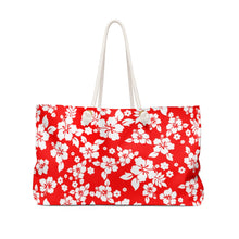 Load image into Gallery viewer, Red and White Hibiscus Hawaiian Pattern Beach Bag Weekender Bag For Shopping travel and More
