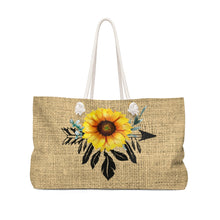 Load image into Gallery viewer, Boho Sunflower Dreamcatcher on Printed Burlap Background Weekender Bag Beach Back With Rope Handles
