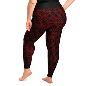 Red and Black Ethnic Pattern Aztec Boho Tribal Plus Size Leggings 2X-6X Squat Proof