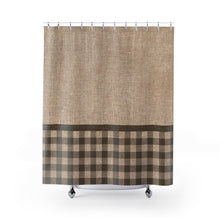 Load image into Gallery viewer, Brown Faux Burlap Buffalo Plaid Contrast Colorblock Pattern Shower Curtain Rustic Fall Home Decor
