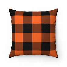 Load image into Gallery viewer, Buffalo Plaid Orange and Black Faux Suede Square Pillow Case
