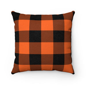 Buffalo Plaid Orange and Black Faux Suede Square Pillow Case