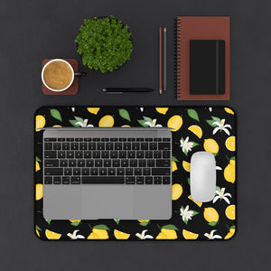 Black With Lemon Pattern Desk Mat