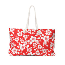 Load image into Gallery viewer, Red and White Hibiscus Hawaiian Pattern Beach Bag Weekender Bag For Shopping travel and More
