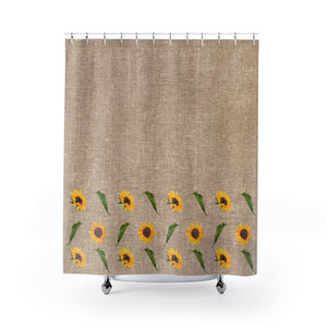 Rustic Brown Faux Burlap Buffalo Plaid With Sunflowers and Leaves Pattern Shower Curtain Rustic Fall Home Decor