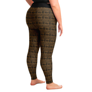 Brown and Black Ethnic Pattern Plus Size Leggings 2X-6X Squat Proof