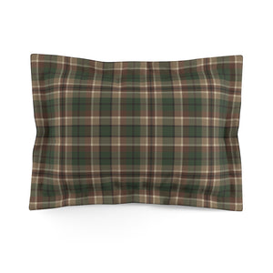 Standard Size Tan, Brown and Green Woodland Plaid Microfiber Pillow Sham