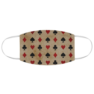 Tan With Red and Black Paying Card Suits Pattern Fabric Face Mask Printed Cloth Gambling Poker