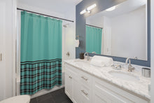 Load image into Gallery viewer, Turquoise With Plaid Contrast Color Block Shower Curtain
