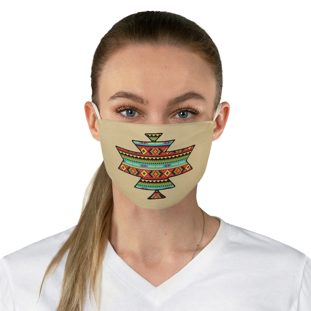 Southwestern Aztec Element With Colorful Stripes Pattern Printed on Faux Tan Suede Fabric Face Mask Southwestern Ethnic