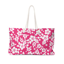 Load image into Gallery viewer, Hot Pink and White Hibiscus Hawaiian Pattern Beach Bag Weekender Bag For Shopping travel and More
