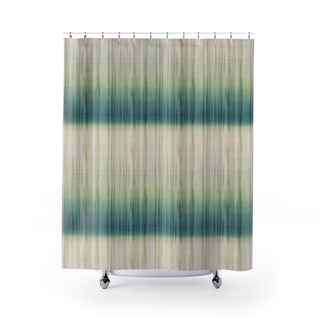 Tan and Green Natural Colored Tie Dye Style Shower Curtain