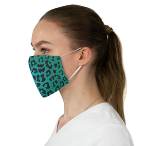 Teal Blue Leopard Printed Fabric Fashion Face Mask Animal Print