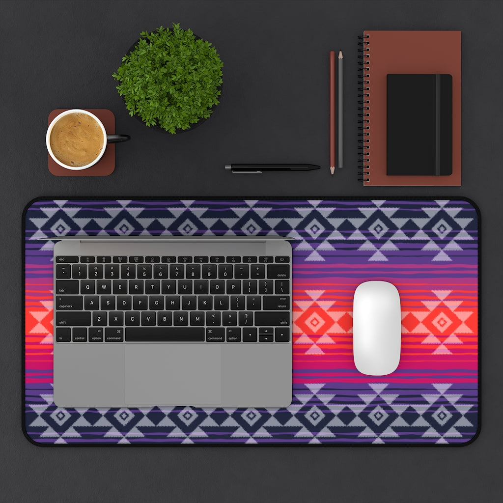 Serape Style Pink and Purple Desk Mat With Tribal Design Overlay Large