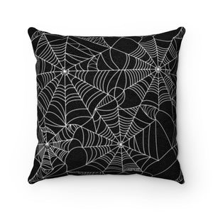 Spiderweb Black and White Faux Suede Square Pillow Case