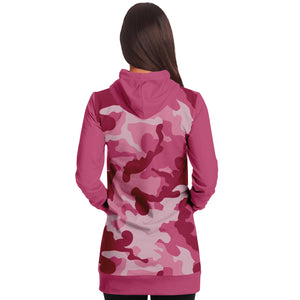 Pink Camouflage Longline Hoodie Dress With Solid Pink Contrast Sleeves