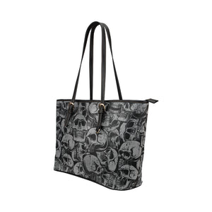 gray and black skull tote Leather Tote Bag/Small (Model 1651)