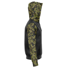 Load image into Gallery viewer, Camo Contrast Hoodie With Green, Brown and Gray Camouflage Sleeves and Hood
