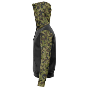Camo Contrast Hoodie With Green, Brown and Gray Camouflage Sleeves and Hood