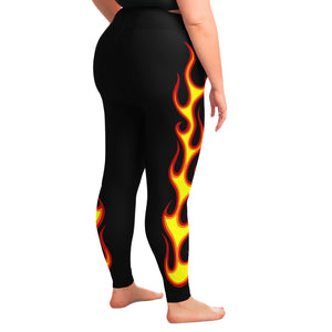 Flames on Black Plus Size Leggings Sizes 2X - 6X Squat Proof