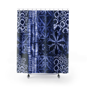 Tie Dye Patten Shibori Style Blue and White Printed Shower Curtain