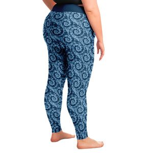 Blue Tie Dye Pattern Plus Size Leggings 2X-6X Squat Proof