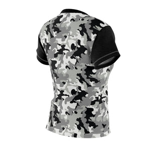 Camo Pattern Women's Tee Black, White and Gray Snow Camouflage With Contrast Sleeves