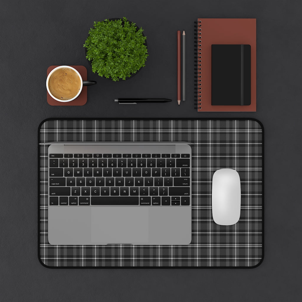 Gray and Black Plaid Desk Mat For Laptop or Keyboard and Mouse