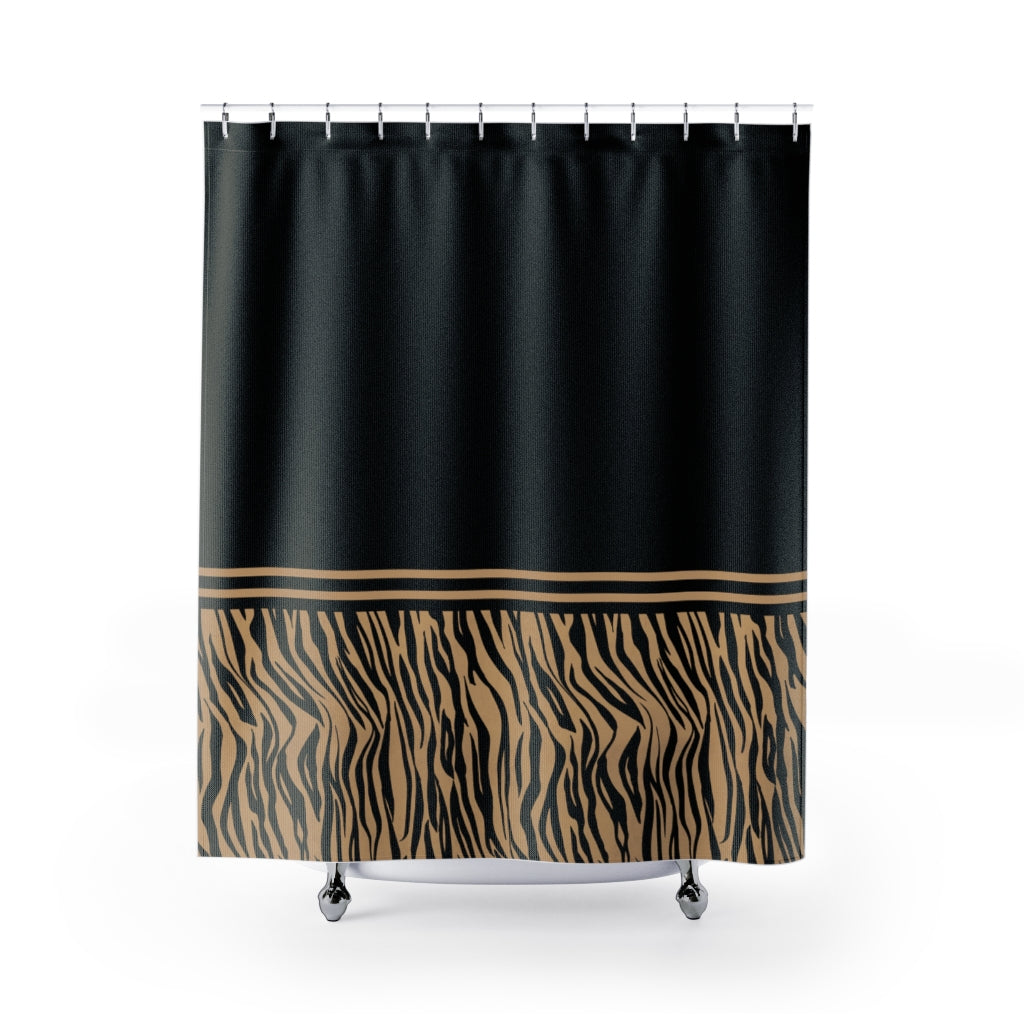 Light Colored Tiger Stripes Pattern Contrast Design Shower Curtain Black and Tan