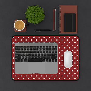 Red and White Polkadot Desk Mat Keyboard Pad