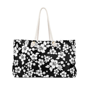 Black and White Hibiscus Hawaiian Pattern Beach Bag Weekender Bag For Shopping travel and More