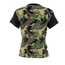 Load image into Gallery viewer, Camo Pattern Women&#39;s Tee Green, Brown and Black Camouflage With Contrast Sleeves
